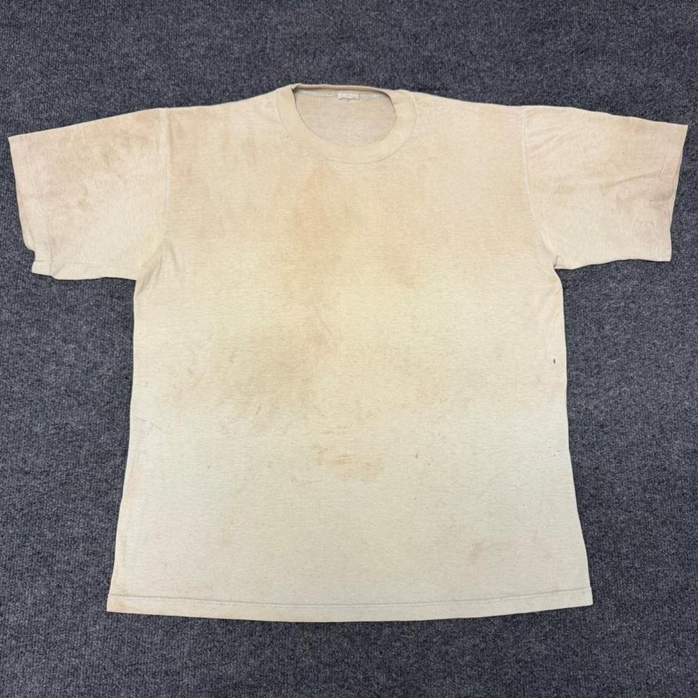 Vintage 1970s Stained Blank White Tee Shirt Mens L/XL Cream Tan Distressed 70s